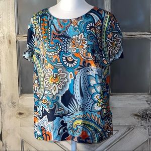 J.Crew Moon glow women’s blouse blue/orange 100% silk size 2
